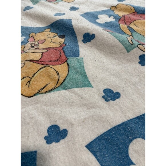Vtg Disney Winnie The Pooh Piglet Blanket Clouds 93” X 70” Blue Binding Twin Bed - Picture 8 of 13